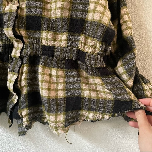 Free People plaid drawstring flannel checker shirt button down - Picture 2 of 12